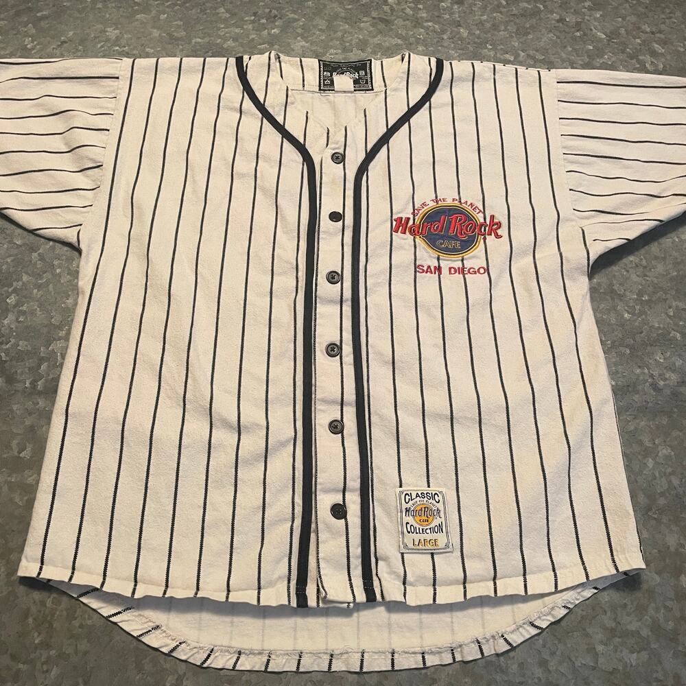 Vintage Hard Rock Cafe San Diego Save The Planet Stripe Jersey Shirt Large 90s